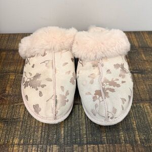 Ugg Scuffette II Floral Foil Slipper Blush Pink size 10